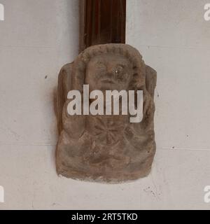 Steinschnitzerei in St. Thomas`s Church, Catthorpe, Leicestershire, England, Großbritannien Stockfoto